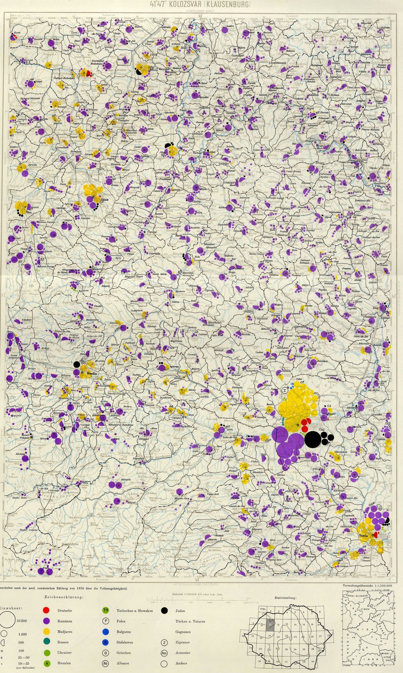 Ein Plakat von Deutschland mit einer Bevölkerungsdichtekarte, die mit bunten Punkten und Text markiert ist.