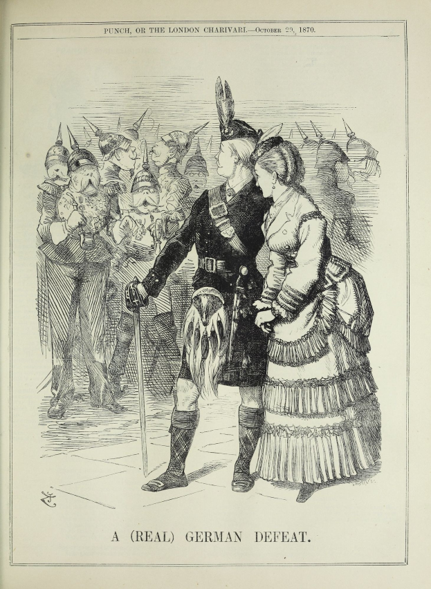 Ein Mann und eine Frau stehen vor einer Menge, der Mann hält einen Stock in der Hand, auf einem Papier mit deutscher Schrift und Zahlen, die eine Niederlage angeben.