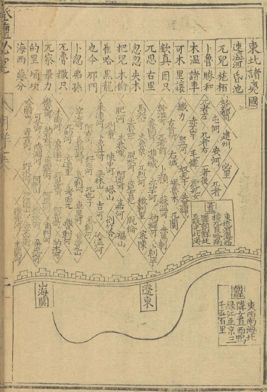 Altes Buch mit einem detaillierten Stadtplan von Shanghai, China, mit chinesischer Schrift und Illustrationen von Straßen, Gebäuden und Sehenswürdigkeiten.