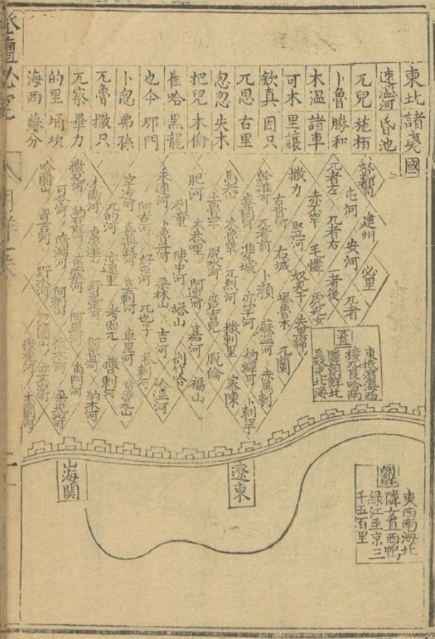 Altes Buch mit einem detaillierten Stadtplan von Shanghai, China, mit chinesischer Schrift und Illustrationen von Straßen, Gebäuden und Sehenswürdigkeiten.