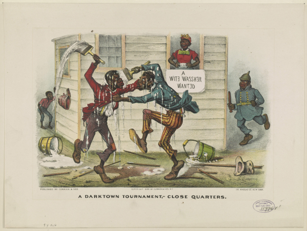 Plakat-Illustration eines überfüllten dunklen Turnierturniers mit Menschen, die Gegenstände halten, verstreute Eimer, Holzstöcke und Text mit Turnierdetails.