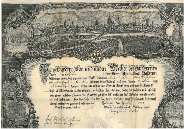 Eine alte deutsche Banknote mit einer Stadtansicht, umgeben von Text und zusätzlichen Designs, die ihr ein klassisches und zeitloses Aussehen verleihen.