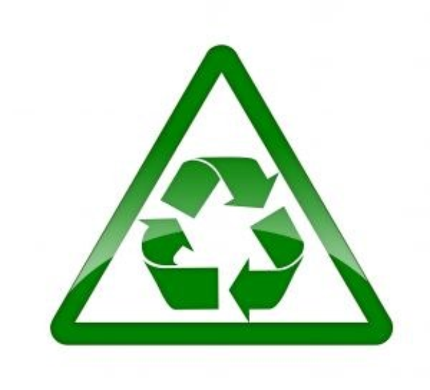 Grüner Dreieck mit weißem Hintergrund, der ein zentrales Recycling-Symbol enthält.