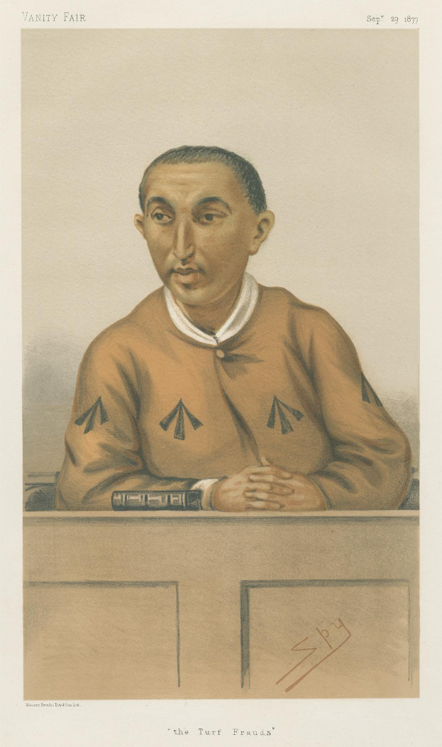 Ein Mann in einem weißen Hemd und dunklen Hosen sitzt an einem Tisch mit gefalteten Händen, zeigt einen ernsten Gesichtsausdruck und trägt unten den Text "Die Rasenbetrüger".