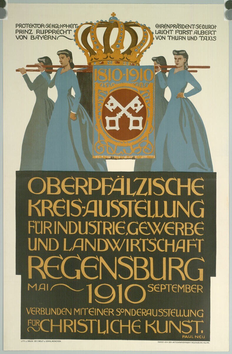 Plakat zur deutschen Revolution 1910 mit einer Gruppe von Menschen und einer Krone, das Text über das Ereignis enthält.