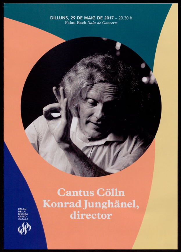 Plakat mit einem Bild von Cantus Collin und Konrad Junghänel, mit Textinformationen zu einem Konzert.